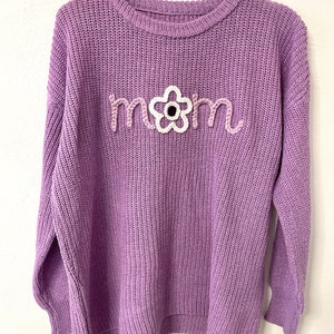 Hand Embroidered Adult Name Sweater Oversized Sweater Embroidered Name Sweater Personalized Name Sweater Shaker Knit Sweater Mama image 2