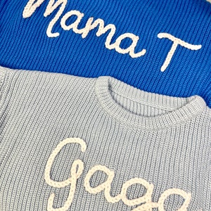 Hand Embroidered Adult Name Sweater Oversized Sweater Embroidered Name Sweater Personalized Name Sweater Shaker Knit Sweater Mama image 3