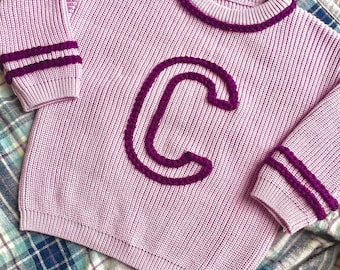 Varsity Letter Sweater | Custom Hand Embroidered Toddler and Baby Name Sweater | Oversized Kids Sweater | Embroidered Varsity Sweater Kids