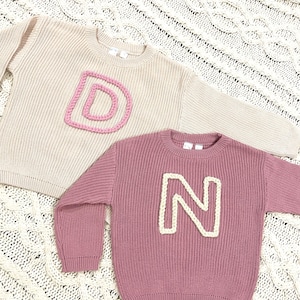 Custom Hand Embroidered Initial Sweater: Chunky Knit Cotton, Flower Letter