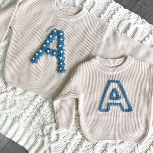 Custom Hand Embroidered Toddler and Baby Initial Sweater | Kids Initial Sweater | Embroidered Initial Sweater | Personalized Baby Sweater
