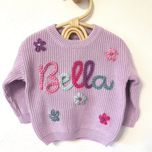 Custom Hand Embroidered Baby Name Sweater: Oversized Chunky Knit