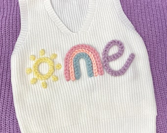 Custom Hand Embroidered Toddler and Baby Name Sweater | Embroidered Name Sweater Vest | Personalized Baby Name Vest | Sleeveless Sweater