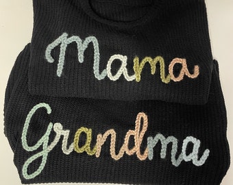 Hand Embroidered Adult Name Sweater | Oversized Sweater | Embroidered Name Sweater | Personalized Name Sweater | Shaker Knit Sweater | Mama