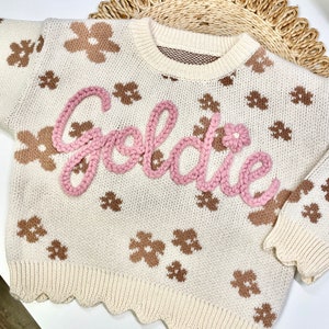 Hand Embroidered Baby Name Sweater: Oversized Chunky Knit, 100% Cotton