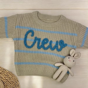 Custom Hand Embroidered Baby Name Sweater: Oversized Chunky Knit