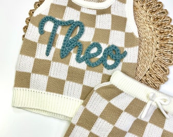 Name Sweater & Short Set | Sleeveless Romper | Name Sweater | Toddler and Baby Name Sweater | Personalized Baby Sweater | Bubble Name Romper