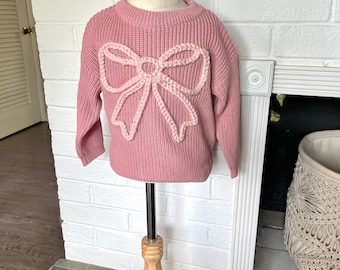 Hand Embroidered Baby Bow Sweater: Custom Name | Oversized Toddler Sweater | Baby Shower Gift | Personalized Gift for Baby | Handmade Gift