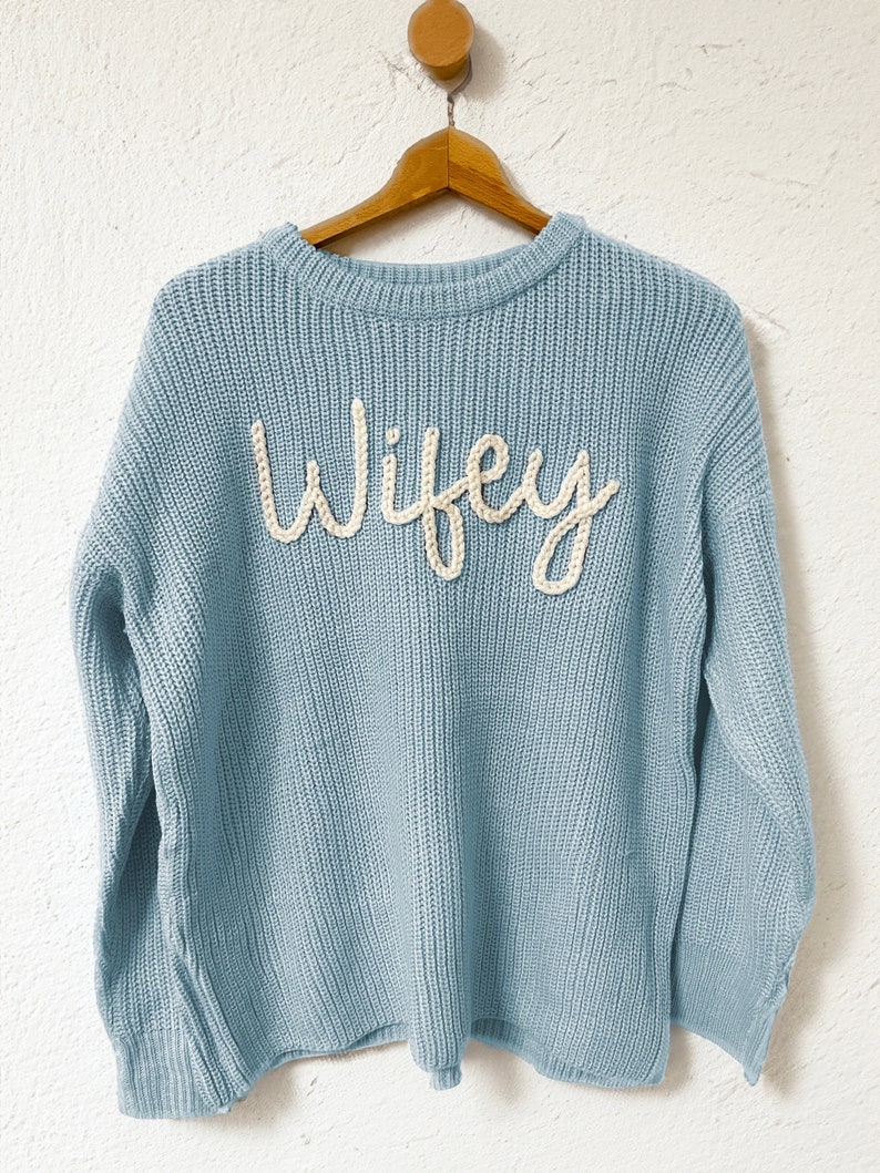 Hand Embroidered Adult Name Sweater Oversized Sweater Embroidered Name Sweater Personalized Name Sweater Shaker Knit Sweater Mama image 8