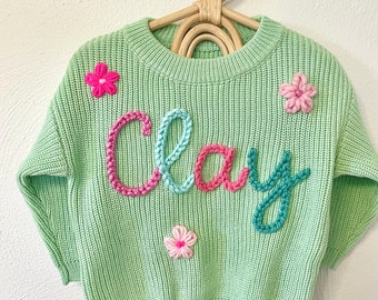 Custom Hand Embroidered Toddler and Baby Name Sweater | Oversized Kids Sweater | Embroidered Name Sweater | Personalized Baby Name Sweater