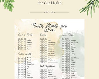 Seguimiento de la salud intestinal: 30 plantas a la semana (imprimible) / Lista de verificación de diversidad del microbioma (PDF) / Descarga instantánea (Reino Unido)