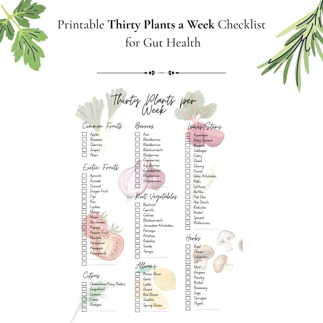 Gut Health Plant Tracker – 30 Plants a Week Checklist (PDF Download) - Etsy
