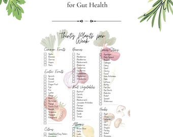 Seguimiento de plantas para la salud intestinal: Lista de verificación de 30 plantas a la semana (Descargar PDF)