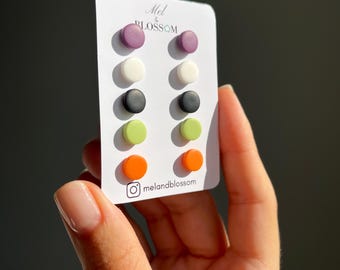 Polymer Clay Stud Earrings Set, Hypoallergenic Stainless Steel, 5 Pairs