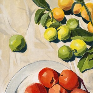 Summer Spread Wall Art Print - Original Acrylic Still Life Painting, Apples, Lemons, Limes, Tangerines, Instant Download Decor