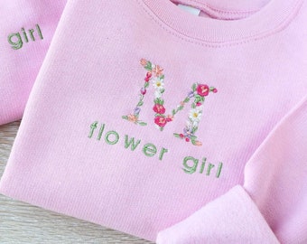 Embroidered Initial Flower Girl Sweatshirt or Hoodie, Toddler & Youth size, Personalized Flower girl proposal gift, Wedding party kids shirt