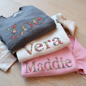 Embroidered Floral Name Toddler Sweatshirt or Hoodie, 2T-7T, gift for little girls, granddaughter, custom birthday gift for girls, christmas