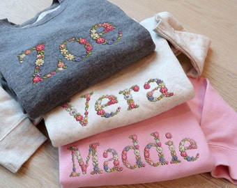 Embroidered Floral Name Toddler Sweatshirt or Hoodie, 2T-7T, gift for little girls, granddaughter, custom birthday gift for girls, christmas