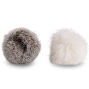 2 x Katzenspielzeug Pompom Flausch Ball aus Hasenfell, Echtfell Weiß/Grau Bild 1