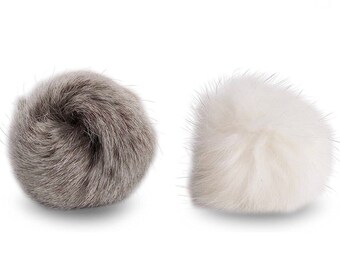 2 x Katzenspielzeug - Pompom Flausch Ball aus Hasenfell, Echtfell Weiß/Grau