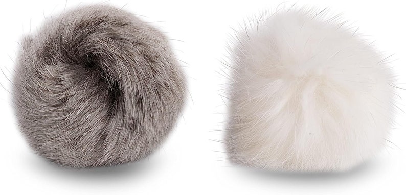 2 x Katzenspielzeug Pompom Flausch Ball aus Hasenfell, Echtfell Weiß/Grau Bild 2