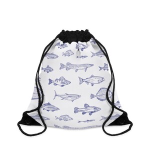 Fish Pattern Drawstring Bag | Ocean Lover&#39;s Accessory, Gym Bag, Beach Tote, Fishing Gear, Lightweight Backpack