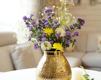 Metal Chitai Matki Style Flower Vase Vase for Table, Living Room Office Center piece, Floral vase, Birthday Gift, Wedding Gift