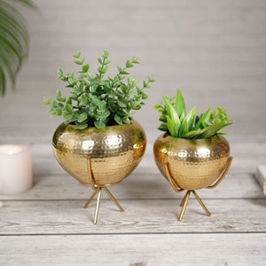 Gold Metal Mini Planter for Home Decor, Plant Pot for Indoor Living Room Bedroom Office table, Table Planter, Centerpiece, Gift for Friend