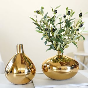 Behoma Gold / Weiß Metallvase für Wohnkultur, dekorativ für den Innenbereich Wohnzimmer, Eckvase, Geburtstagsgeschenk, 2er-Set