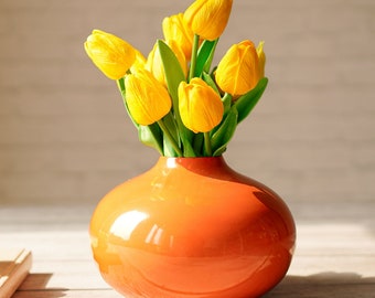 Metal Flower Vase, Orange Color Bud Vase for Flowers, Corner Vase, Boho Décor, Nordic Vase, Women's Day Gift