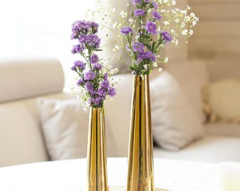 Golden Slim Cone Metal Vase for Home Decor, Vase  for Indoor Living Room,  Mid Century Modern Contemporary Decor, Flower Vase, Birthday Gift