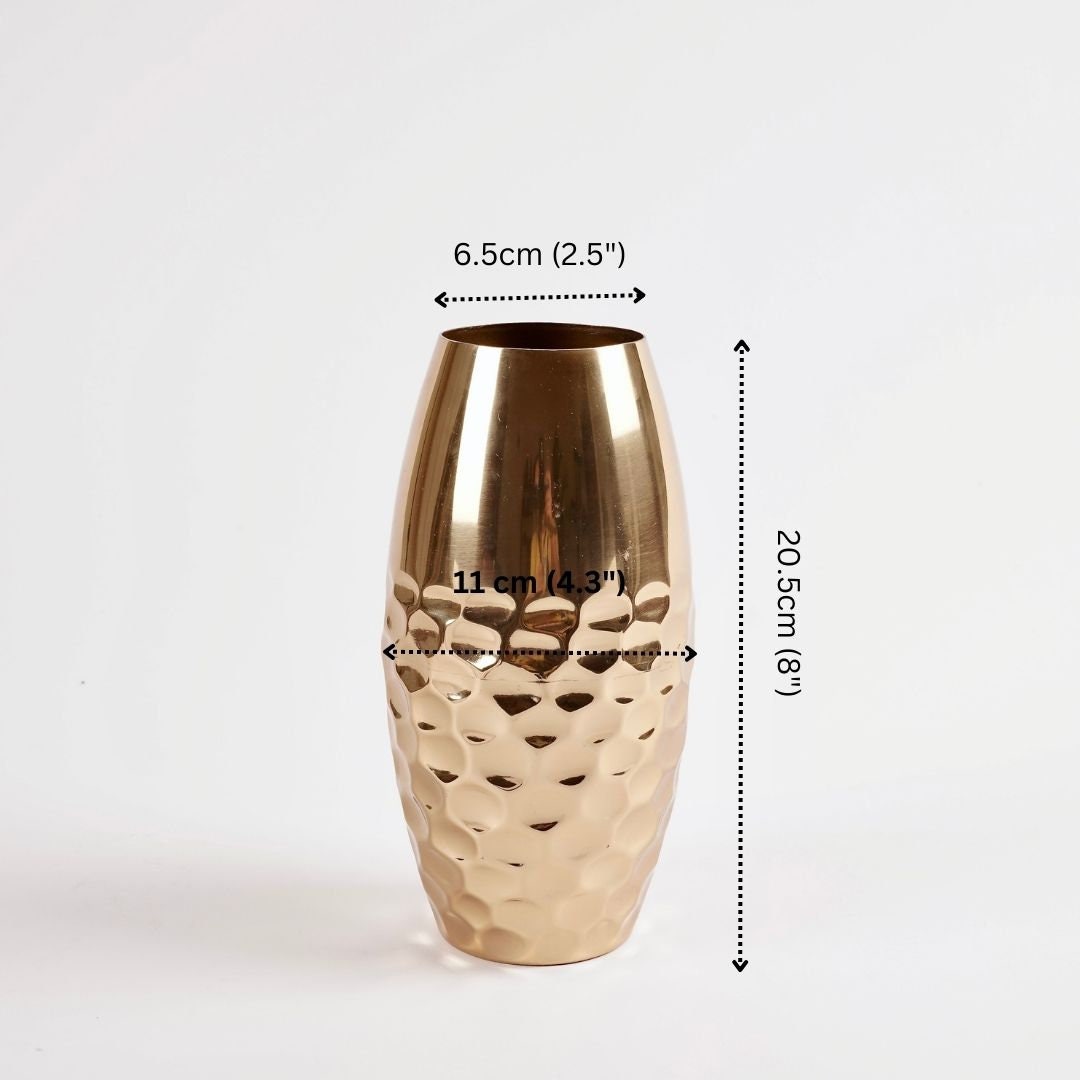 Gold Metal Hammered Spotted Decorative Vase With Fluted Top - Bed Bath