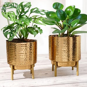 .Gehämmert Goldmetall Pflanzer für Wohnkultur | Dekorativer Blumentopf für Indoor Wohnzimmer | Herzstück | Geburtstagsgeschenk | Golden,
