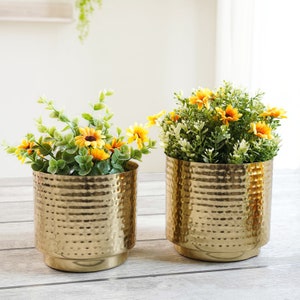 Metal Hammered Golden Mini Table top Planter for Home Decoration | Plant Pots for Home Living Room Office | Set of 2 (Plants not Included)