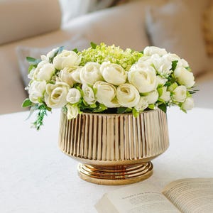 Fluted Gold Metal Planter for Home Décor | Decorative Plant Pot for Indoor Living Room | Centerpiece | Party Decoration,  Birthday Gift