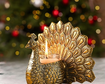 中古 IKEA 704.736.61 ゴールドトーン 孔雀像 インド製 | 大きな羽の