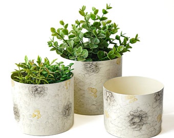 Behoma Indoor Planters for Living Room/Metal Ceramic Finish Pots for Plants, Decorative Planter Pot, Marble Off White, Mother's Day Gift