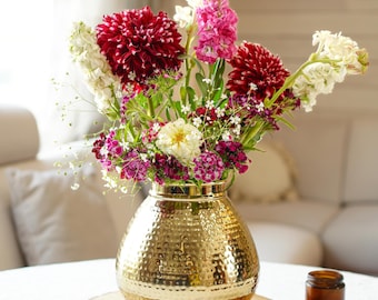 Metal Hammered Matki Style Flower Vase Vase for Table, Living Room Office Center piece, Floral vase, Centerpiece Vase, Birthday Day Gift