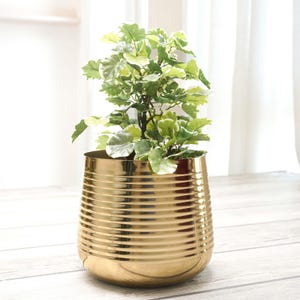 Golden Metal Ribbed Planter for Home Decor | Decorative for Indoor Outdoor Balcony Living Room | Golden  (Plant not Included), Gift for Mom