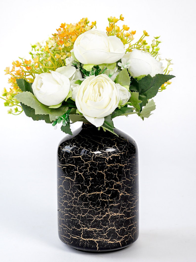 Metal Flower Vase, Polka dots/Crackled Off-White Boho theme Vase, Gift Vase, Handmade Flower Vase, Birthday Gift, Flowers NOT Included image 4