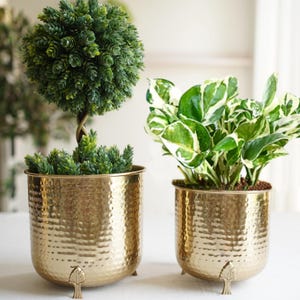 Hammered Gold Metal Planter for Home Decor | Decoratives for Indoor Outdoor Balcony Living Room | Golden, Centerpiece Décor, Unique Gift