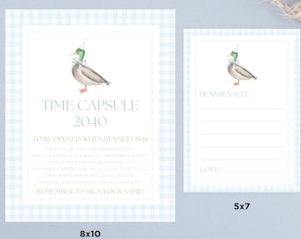 Editable One Lucky Duck Mallard Duck Time Capsule One Year Old Birthday Party