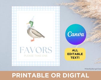 Editable One Lucky Duck Mallard Duck Signs One Year Old Birthday Party I Favors I Drinks I Food I Cards I Gifts I Sweets I Printable