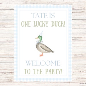 One Lucky Duck Mallard Duck One Year Old Birthday Party Welcome Sign Printable