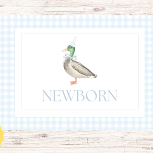 Cartes postales d'anniversaire de un an, un canard colvert, un porte-bonheur imprimables