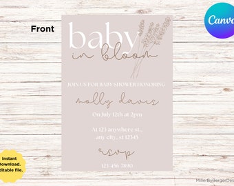 Baby in Bloom Boho Minimalist Baby Shower Invite Instant Download Editable