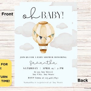Oh Baby Hot Air Balloon Baby Shower Invite Printable