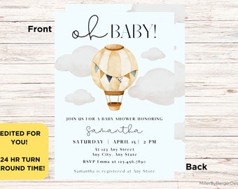 Oh Baby Hot Air Balloon Baby Shower Invite Printable