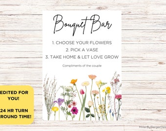 Bouquet Bar Wedding Floral Wildflower Printable