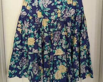 Vintage Laura Ashley gegolfde bloemenrok - maat 8 - blauw